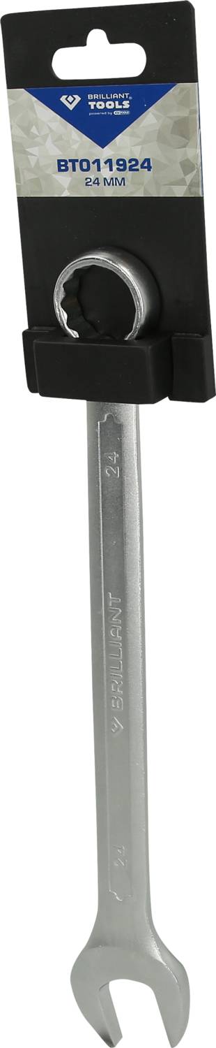 Stříbrný vidlicový klíč značky Gedore v černém držáku. Balení je označeno nápisem 'BT011924, 24 mm'.