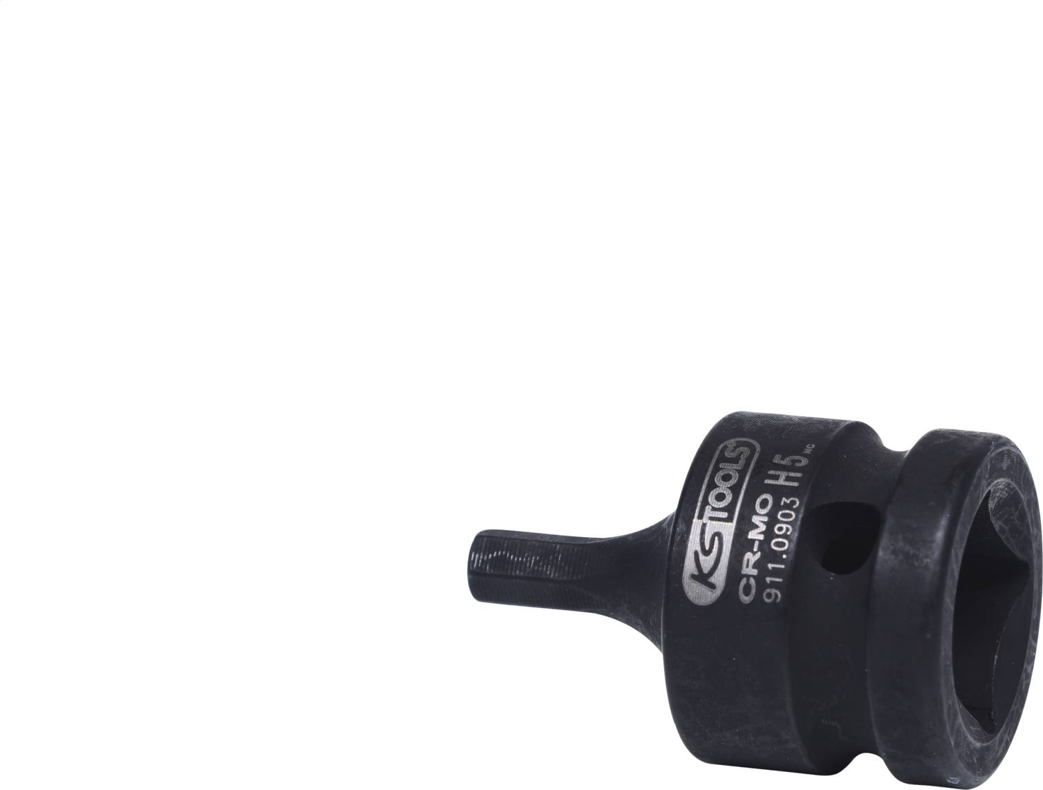 Černý adaptérový nástavec s nápisem 'KS Tools CrMo' a číslem modelu se používá k propojení částí nářadí.