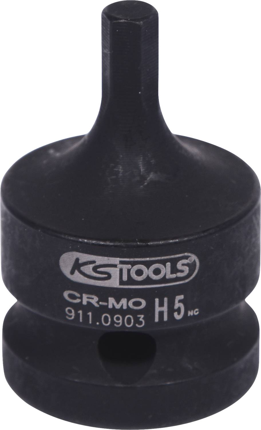 Černý šestihranný nástavec klíče s nápisem 'KS Tools', 'CR-MO', 'H5' a '911.0903'.