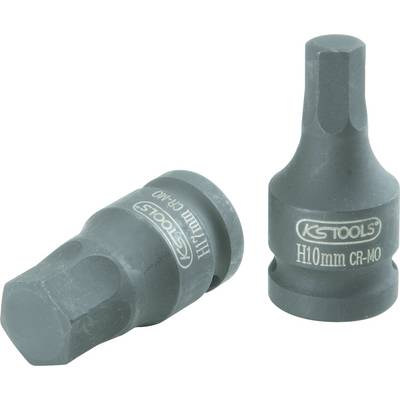 Dva tmavě šedé šestihranné bity od KS Tools s nápisem 'H10mm CR-MO', vhodné pro průmyslové nebo mechanické použití.