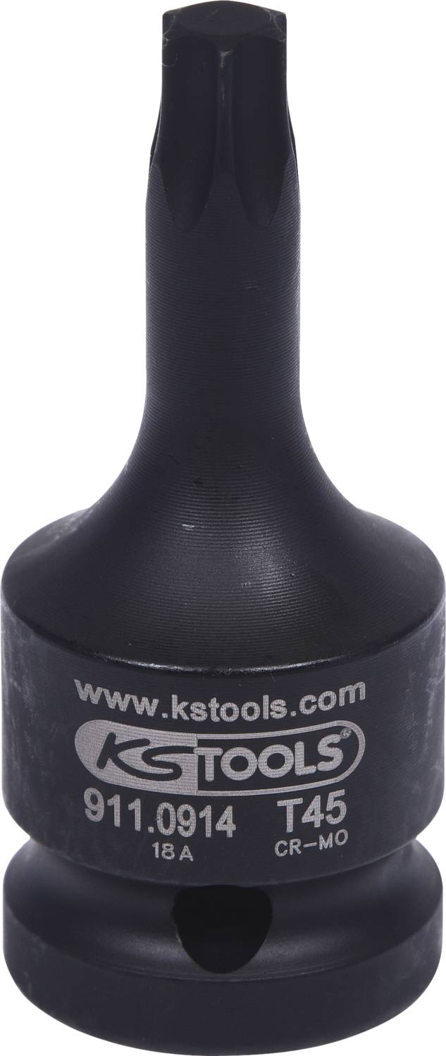 Nástroj KS Tools T45 Torx, s 3/8 palcovým pohonem, černý, robustní nástroj pro ruční a strojní použití, katalogové číslo 911.0914.