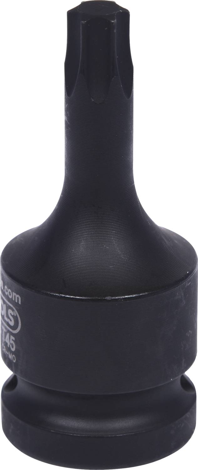 Detailní záběr černého nástavce šroubováku Torx, vhodného pro šrouby T45.