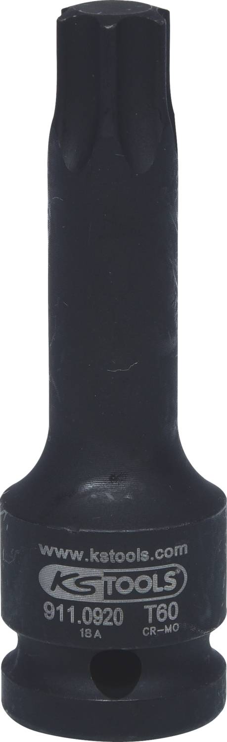 Černý nástavec Torx bitu značky 'KS Tools' s nápisem 'www.kstools.com 911.0920 T60 CR-MO'.