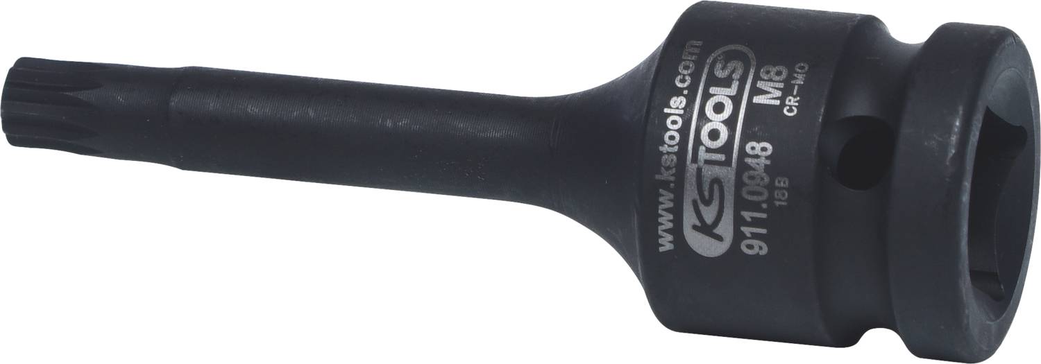 Černý XZN nástrčný klíč s nápisem 'KS Tools', vhodný pro šrouby s vícezubým profilem, velikost M18, model 911.0948.