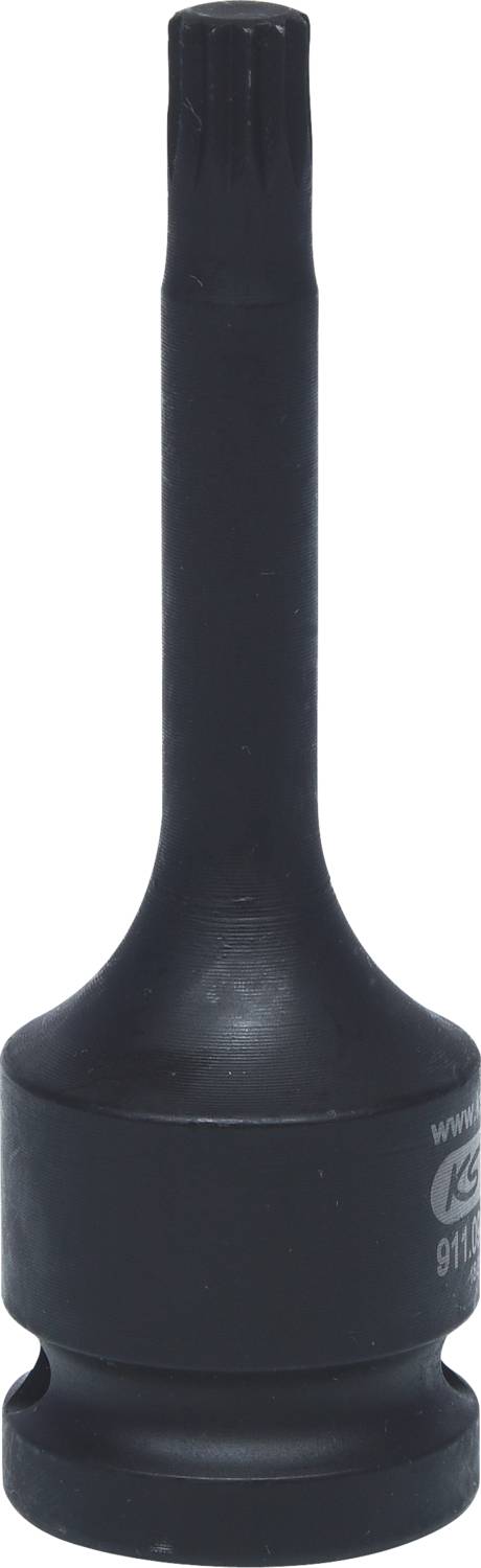 Černý šroubovák s dlouhým, rýhovaným dříkem, vhodný pro mechanické práce nebo opravy.