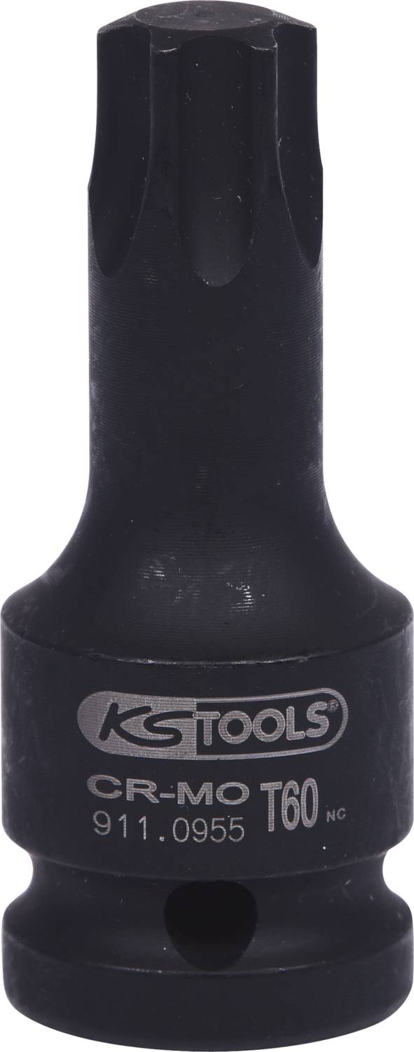 Nástrčný klíč KS TOOLS CR-MO T60 černý, kovový, s kulatým tvarem, vhodný pro šroubovací práce.
