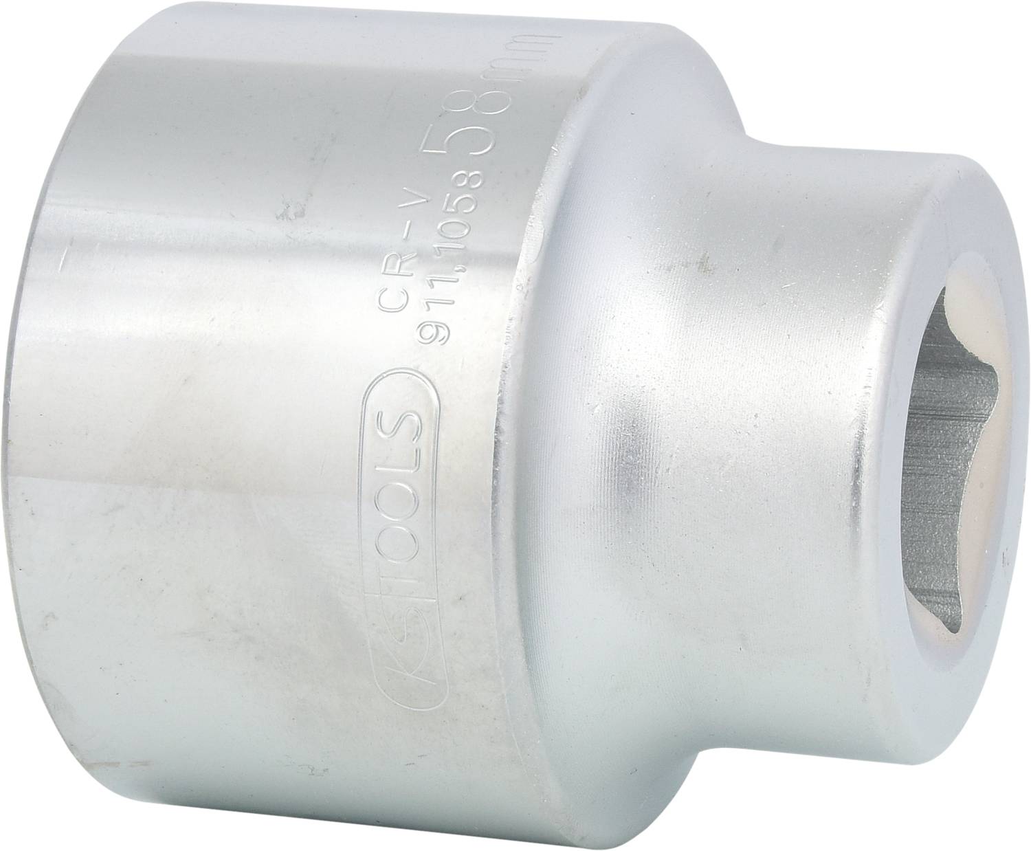 Stříbrný nástavec na ráčnu, 58 mm, vyrobený z chrom-vanadu. Vhodný pro utahování velkých matic a šroubů.