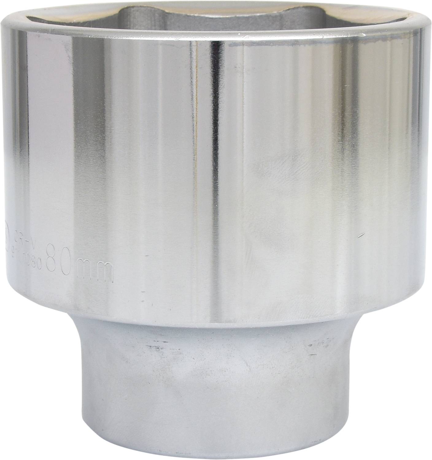 Kulatá stříbrná objímka s hladkým povrchem, vhodná pro mechanické aplikace. Velikost: 80 mm.