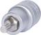 Detailní záběr stříbrného nástroje se zoubkovaným koncem, pravděpodobně nástavec nebo bit pro šroubovák.