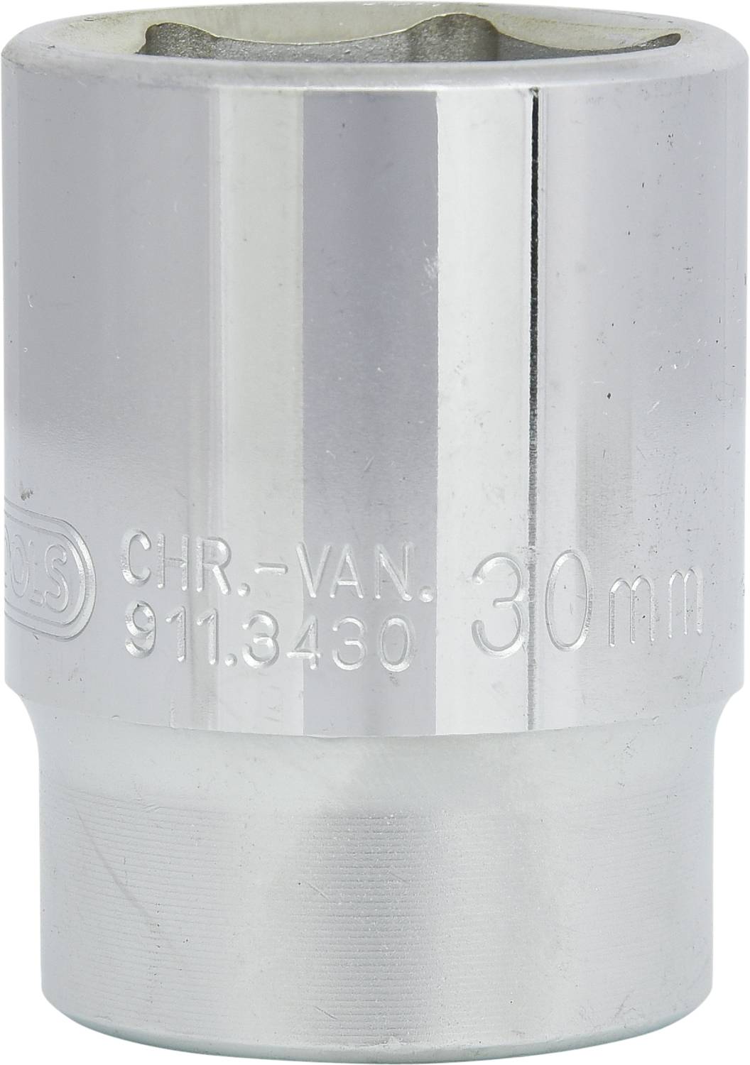 Nástrčná hlavice 30 mm 911.3430, CHR-VAN z chromvanadové oceli. Konstruována pro robustní mechanické použití.