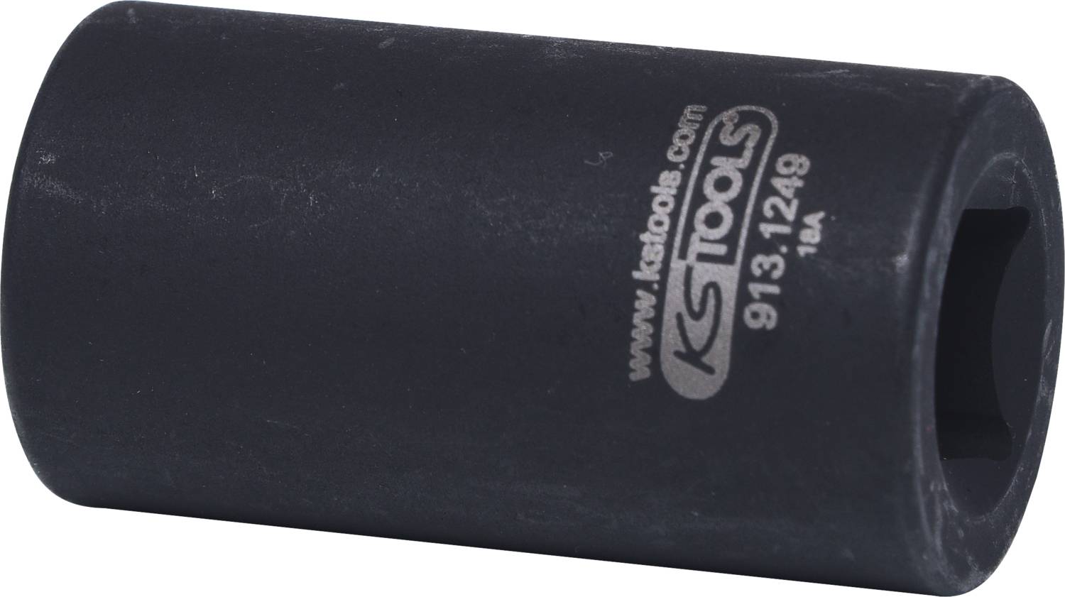 Černý válcový nástrčný klíč od KS Tools s nápisem '913.1249'. Vhodný pro šroubovací práce, robustní design.
