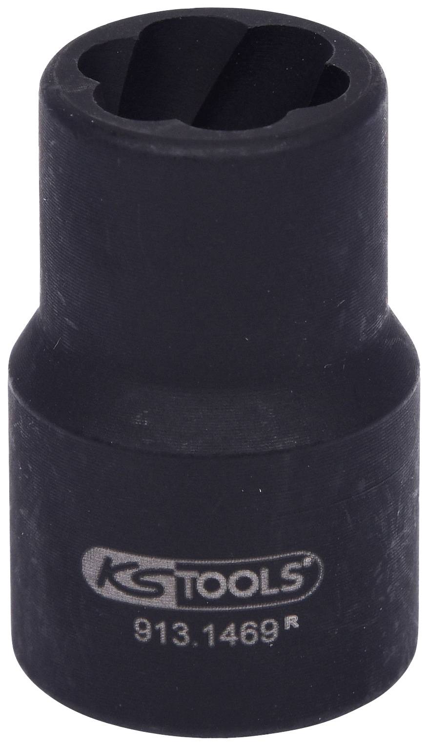 Nástavec na ráčnu z černého kovu s logem 'KS TOOLS' a číslem '913.1469R'. Určeno pro práci se šrouby a maticemi.