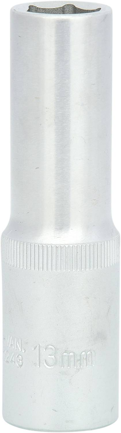 Stříbrná jehličková matice, 13 mm, s drážkovanou rukojetí a vyraženým údajem o velikosti.