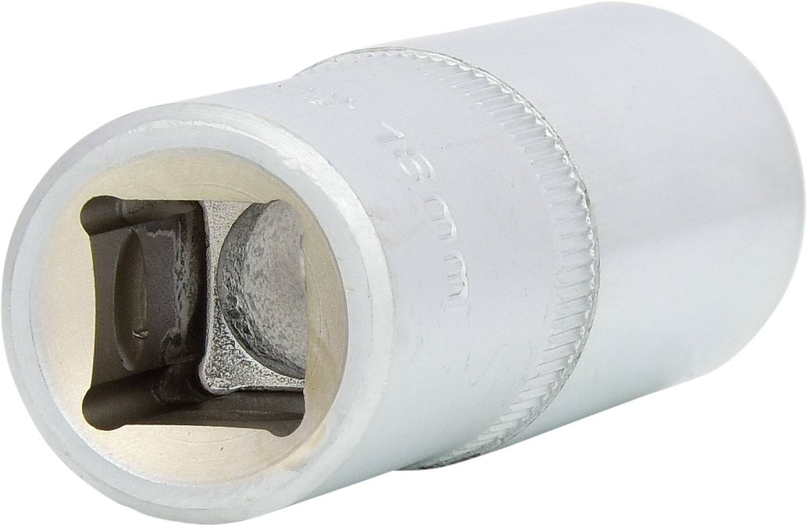 Stříbrný nástrčný klíč s čtvercovým profilem pro nástrčné klíče. Má velikost 16 mm.
