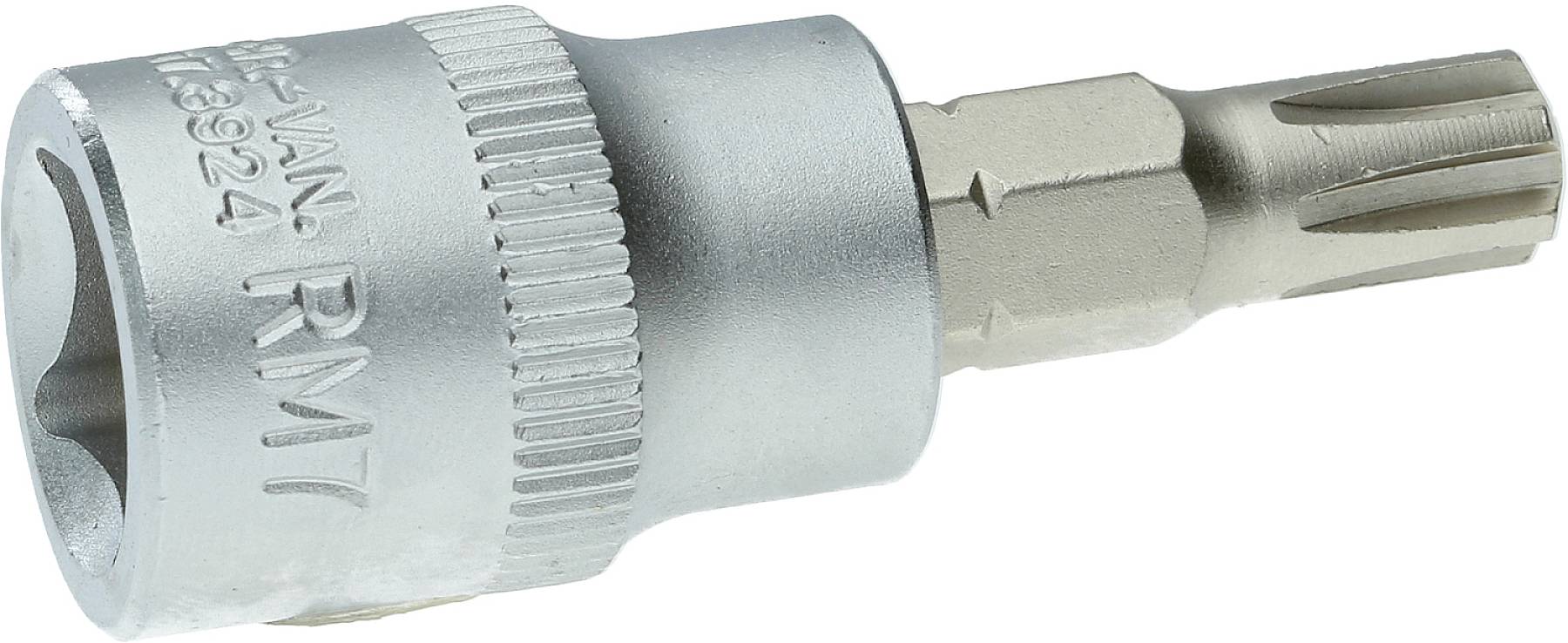 Nástavec Torx bit T30 s popisem RMT a velikosti na kovovém pouzdře. Používá se pro šroubovací práce s Torx šrouby.