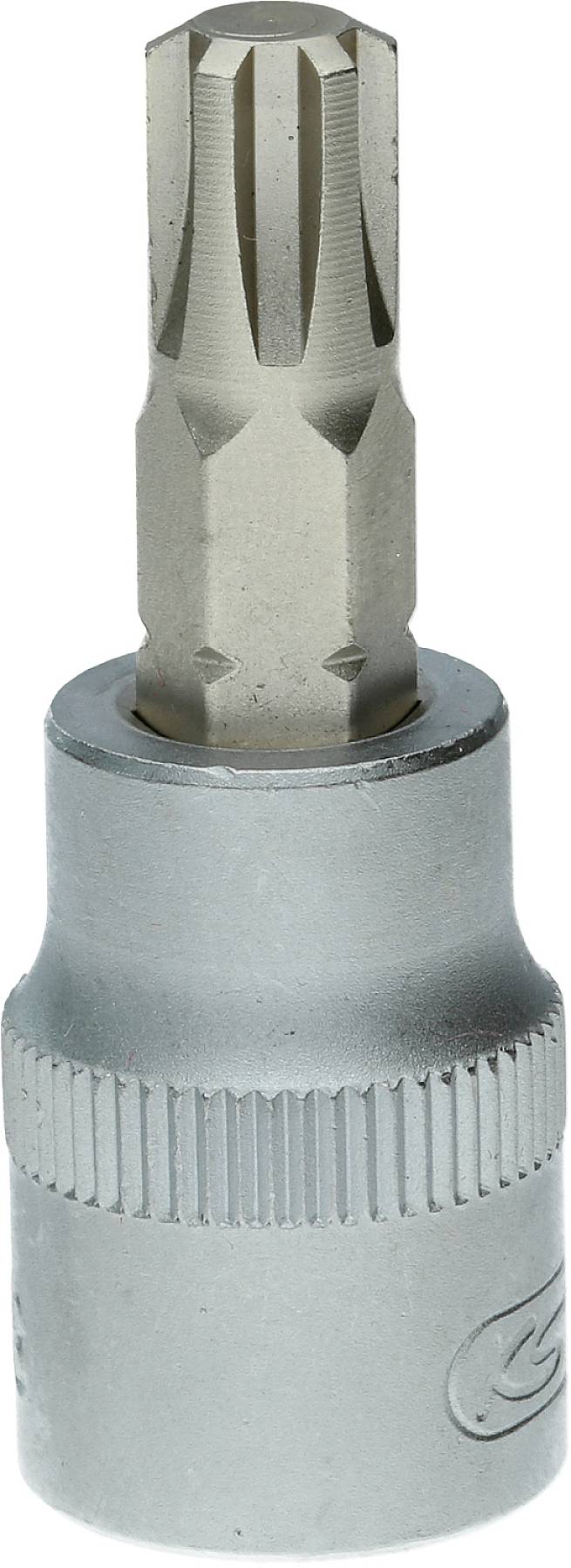 Stříbrný nástavec Torx bitu, vhodný pro použití s klíči nebo ráčnami, ukazuje hvězdicovitý hrot.