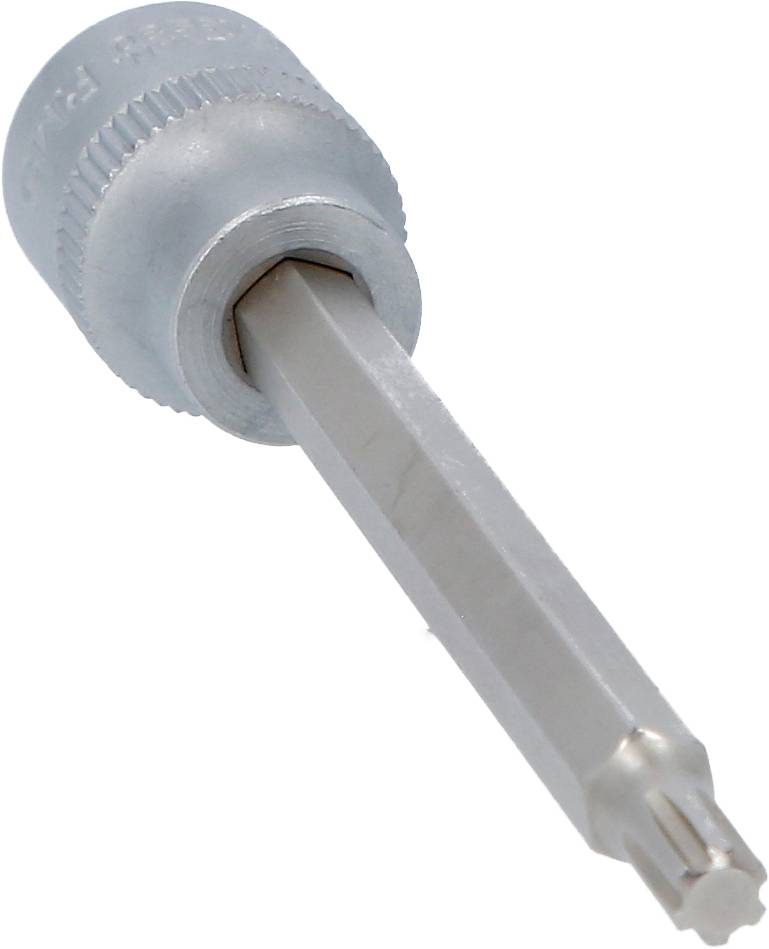 Šroubovák Torx s šedým držadlem a hvězdicovitým hrotem, používaný k utahování nebo povolování šroubů s Torx hlavami.