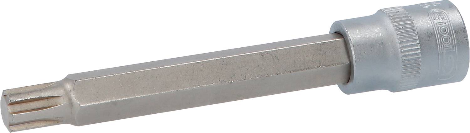 Stříbrný nástavec šroubováku s šestihrannou stopkou a speciální hlavou Torx. Vhodný pro šrouby Torx.