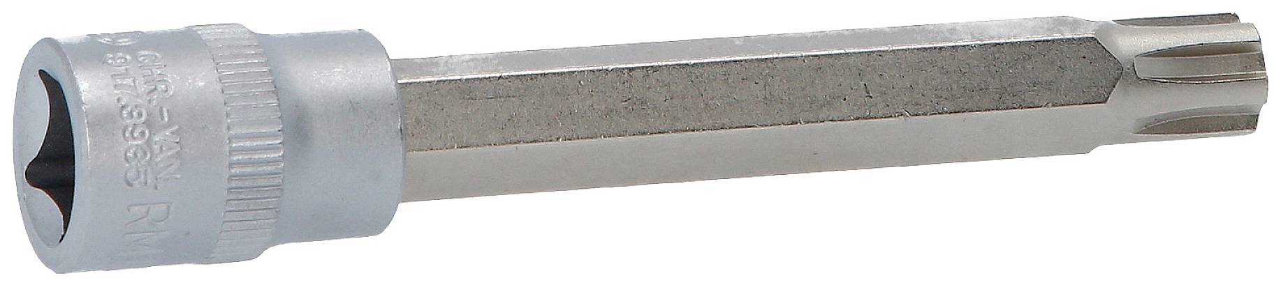 Torx klíč s šestizubou hlavou a stříbrnou rukojetí, používaný pro šrouby s vnitřním šestihranem.