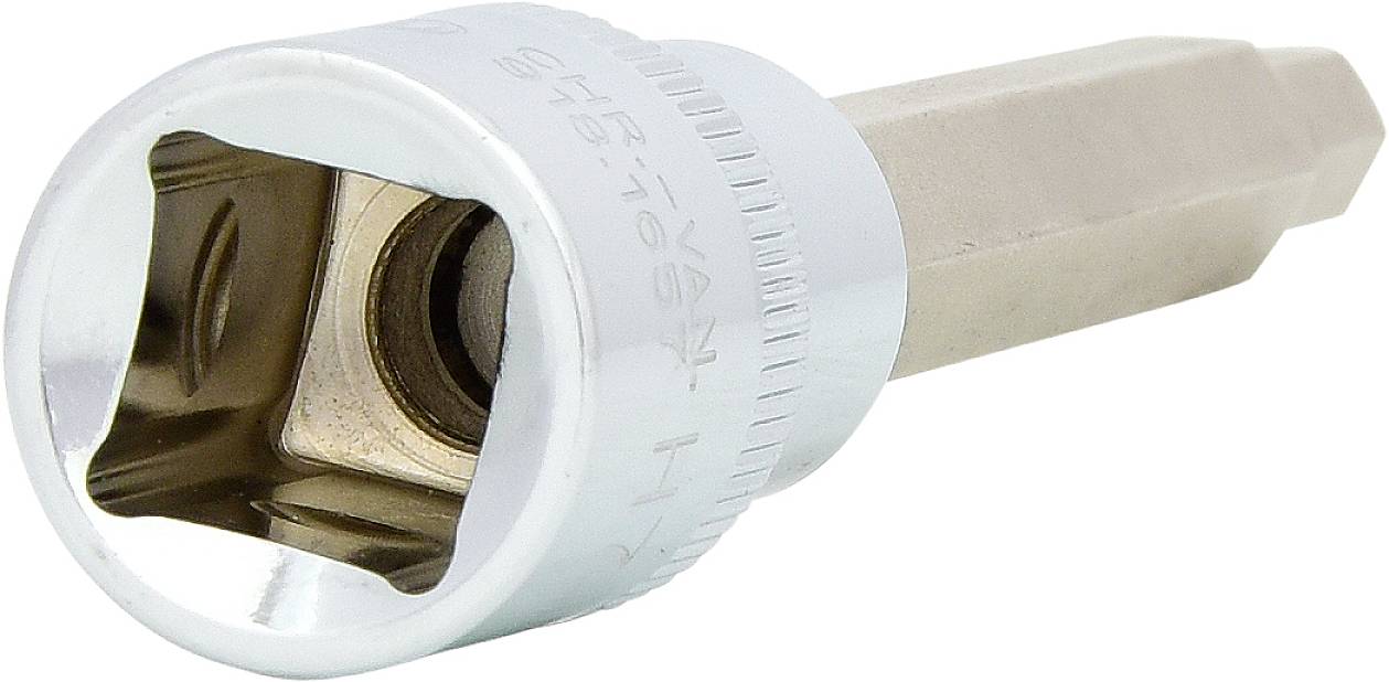 Šestihranná hlava šroubu. Stříbrný nástrčný klíč s lehce sbroušenou stranou, používaný pro mechanické práce nebo opravy.