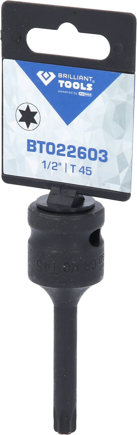 Šroubovací nástroj BT022603, 1/2" T45, od firmy Brilliant Tools, vhodný pro práce s konkrétními šrouby Torx.