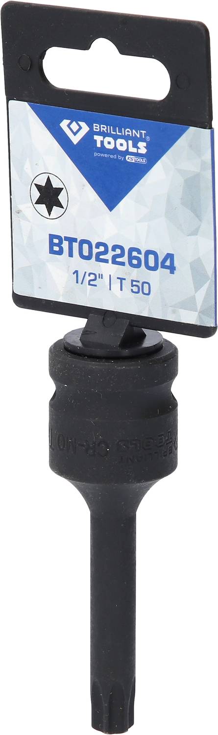 Černý šroubovák T50 s šestihrannou stopkou a štítkem s nápisem BT022604, 1/2".