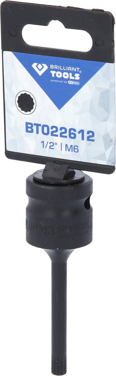 Vrtačka s adaptérem, značka Brilliant Tools, model 'BT022612', velikost '1/2" | M6', na obalu s modro-bílým designem.