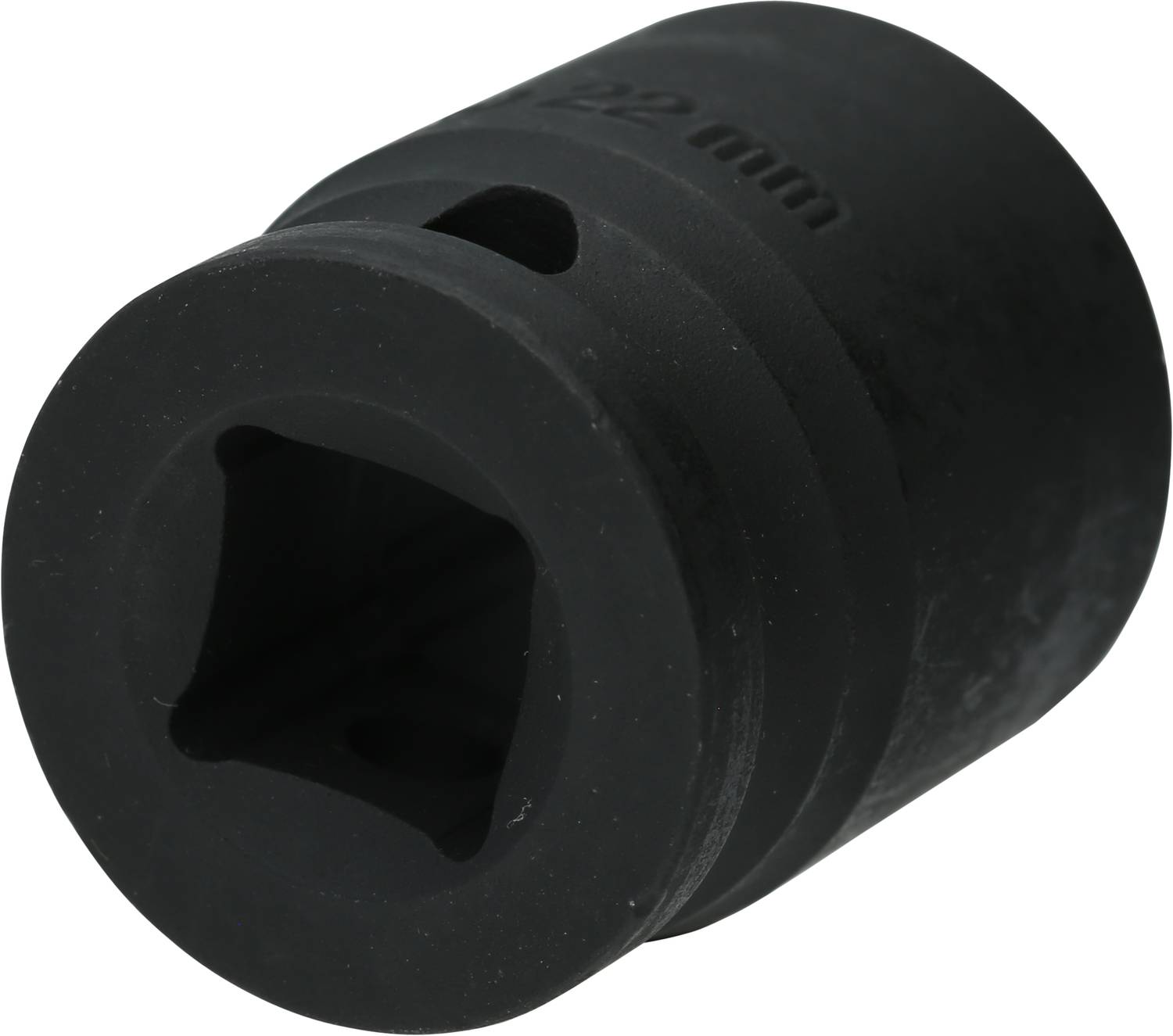 Nástrčný klíč z černého kovu s označením '22 mm', vhodný pro mechanické práce nebo seřizování vozidel.