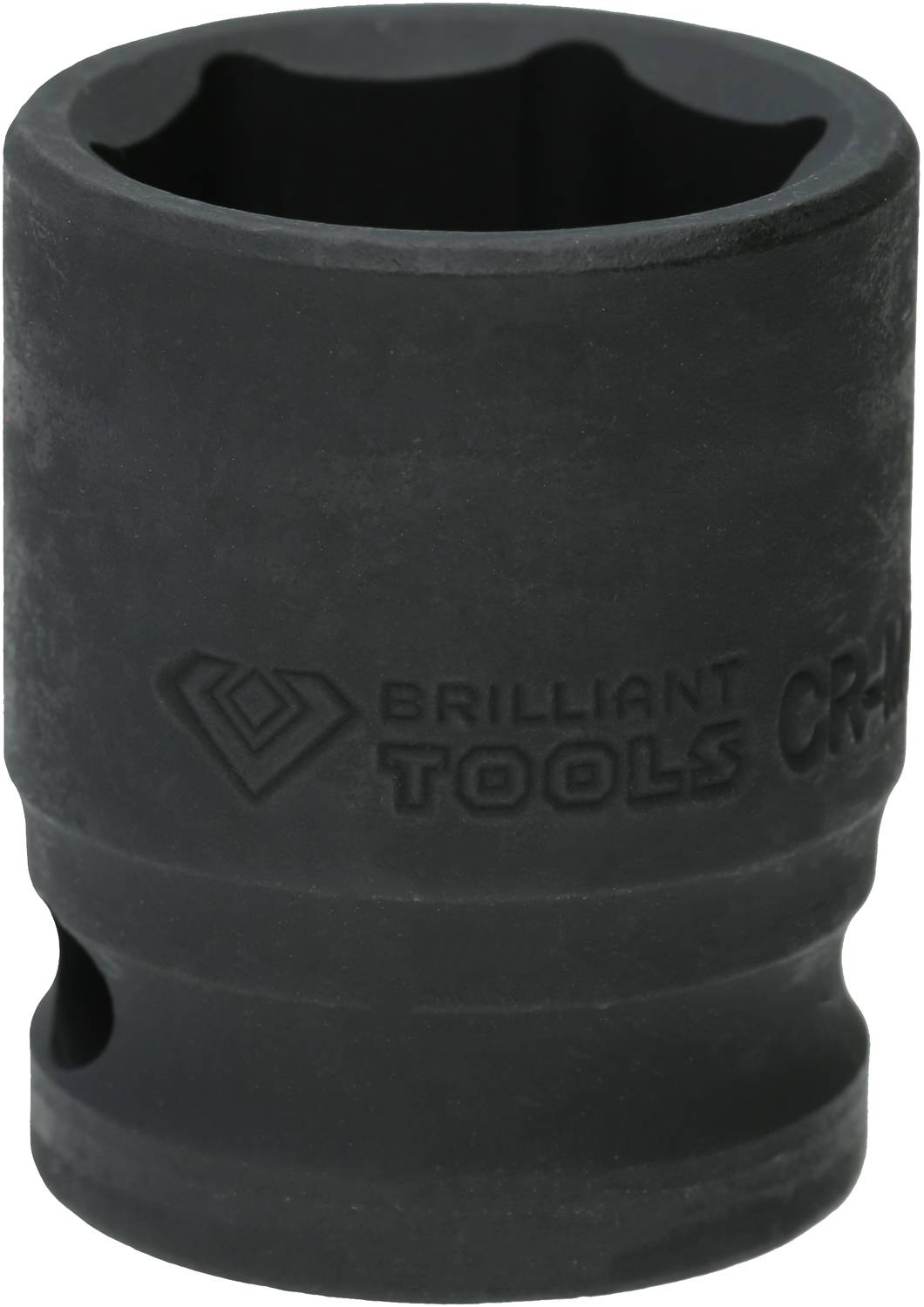 Černý, válcový nástrčný klíč s logem 'Brilliant Tools CR-MO', vyrobený z odolného materiálu, vhodný pro šroubovací práce.