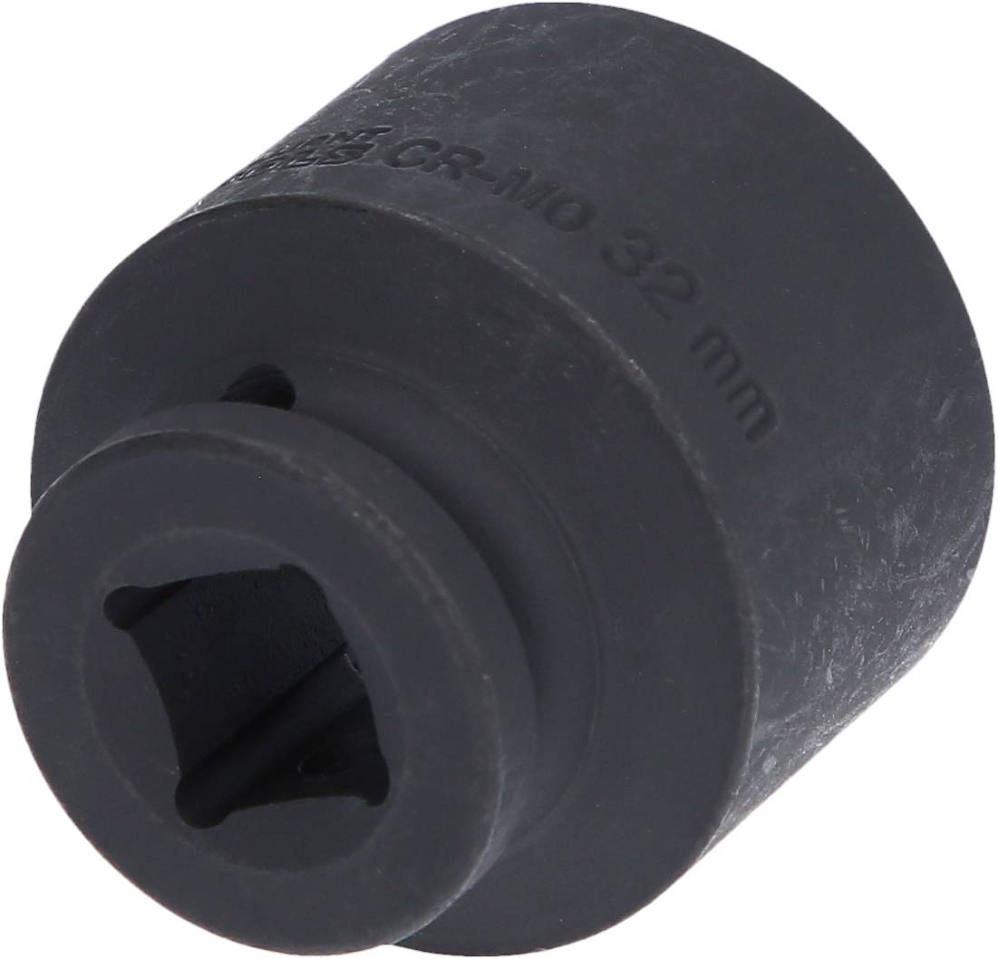 Černá, válcová stavěcí matice z oceli CR-MO, velikosti 32 mm, používaná pro šroubové spoje, robustní a trvanlivá.