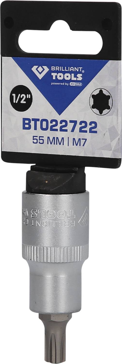 Nástrčný klíč, velikost 1/2", 55 mm M7 od Brilliant Tools. Produkt s šestihranným uchycením. Ideální pro řemeslnické práce.