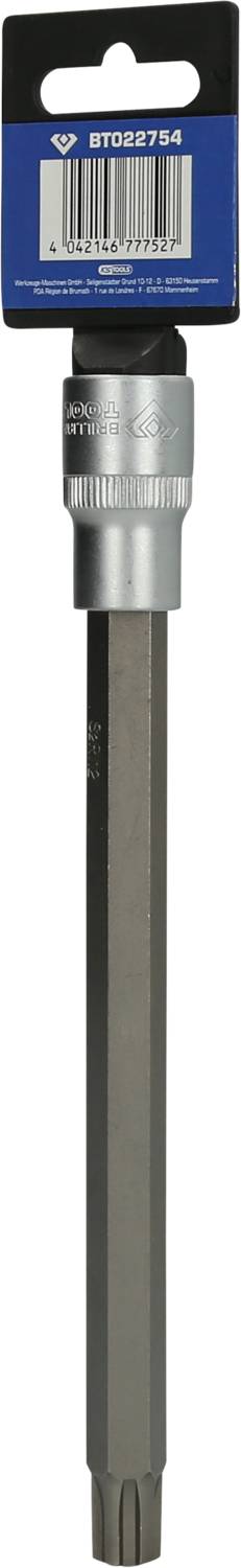 Dlouhé stříbrné vrtací bit s T20 Torx hlavou a kovovým pouzdrem, zabalené na modré kartě s číslem produktu a logem.