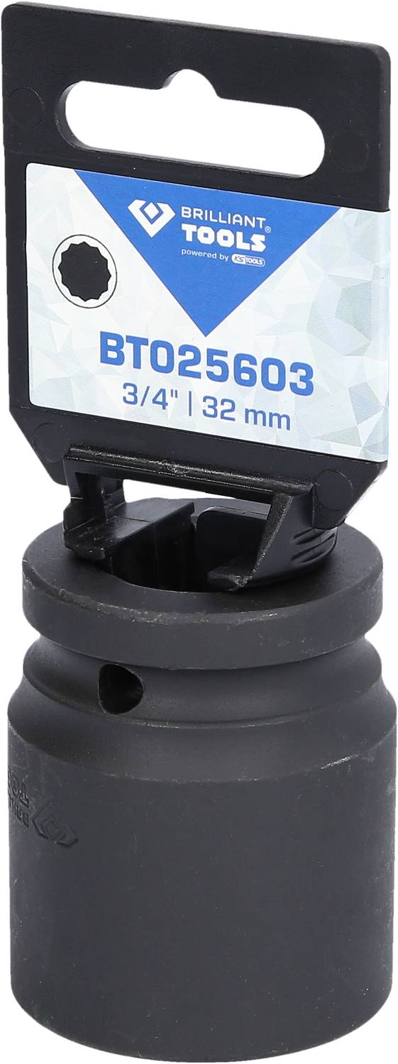 Černý šroubovací kolík s etiketou 'BTO25603 3/4'' 32 mm', značky Brilliant Tools.