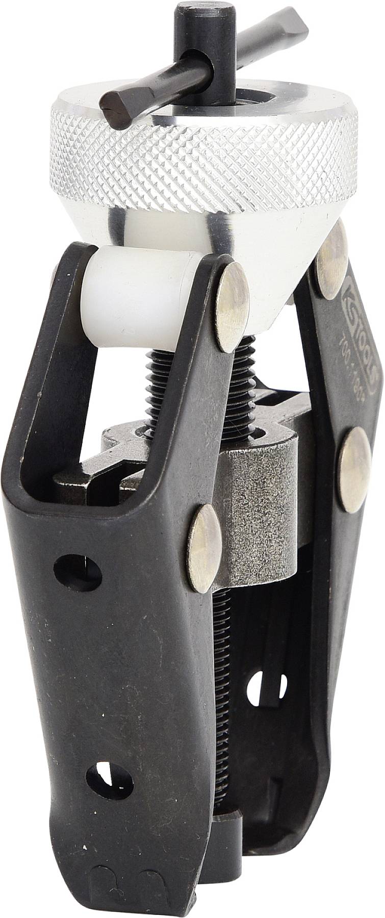 Tříramenný stahovací nástroj s nastavovací šroubou, používaný k bezpečnému stažení součástí jako jsou ložiska nebo ozubená kola.