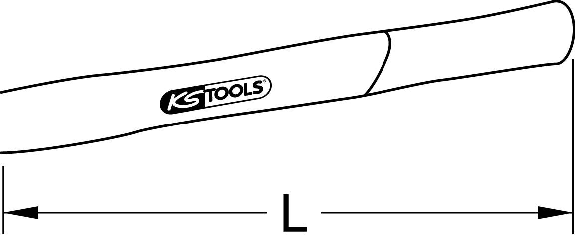 Technický výkres nástroje s nápisem KS TOOLS, délka L vyznačená šipkami na obou stranách. Pravá strana lehce prohnutá.
