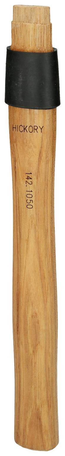 Dřevěná rukojeť nástroje z hickoryového dřeva, nahoře opatřená černým ochranným kroužkem. Oražena nápisy 'HICKORY' a 'INR. INDIA'.