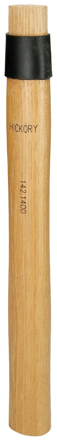 Dřevěná rukojeť s nápisem 'Hickory' a černým gumovaným koncem, pravděpodobně součást nějakého nástroje nebo přístroje.