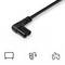 Černý síťový kabel s lomným konektorem. Symboly níže: monitor, nabíjecí kabel, ovladač. Vhodný pro elektronická zařízení.
