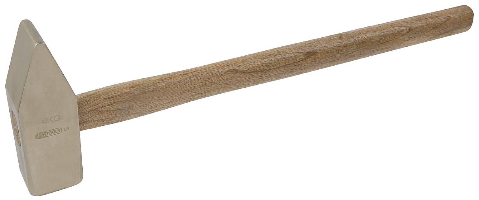 Palice s dřevěnou rukojetí a těžkou, kovovou hlavou, vhodná pro hrubé práce, jako je rozbíjení kamení.