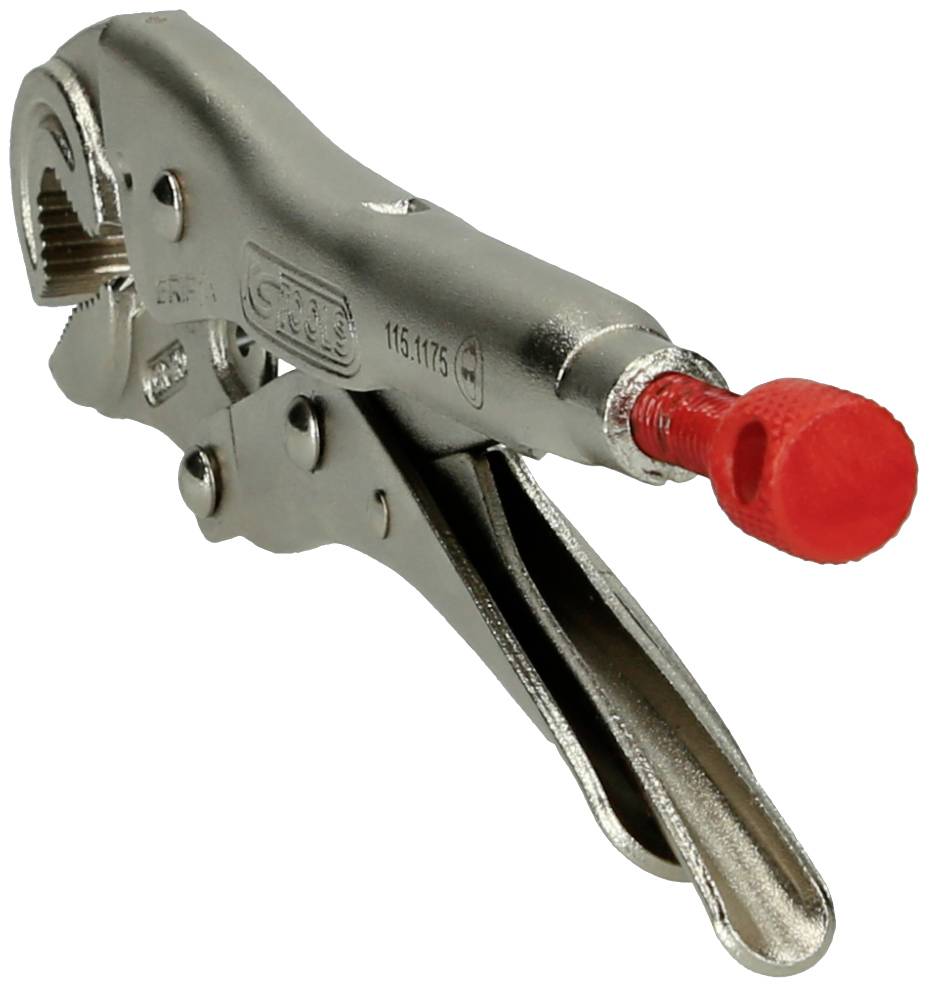 Povrch stříbrné kovové svorky s červeným gumovým držadlem, vhodné prouchopení a upevnění předmětů.