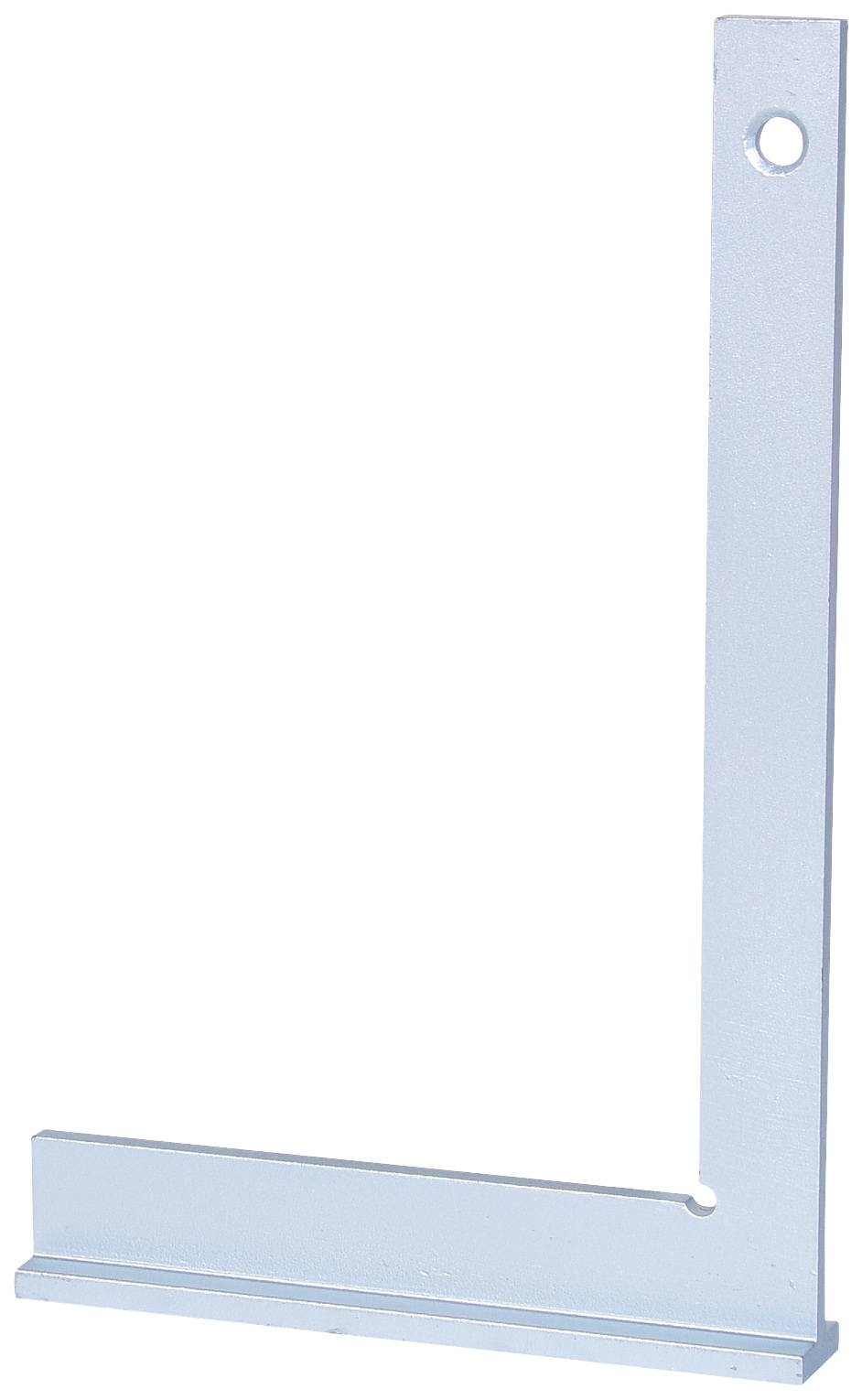 Kovový úhelník ve tvaru L, používaný pro přesné měření a rýsování pravých úhlů při řemeslných nebo stavebních pracích.