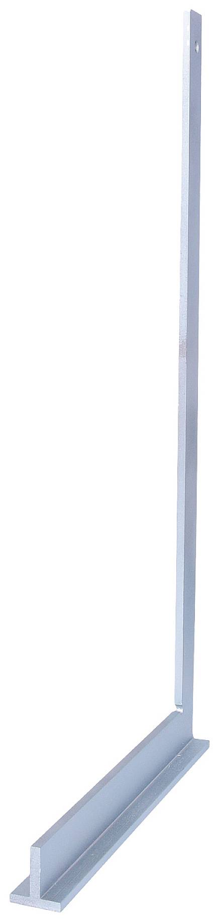 Kovový úhelník skládající se z dlouhého svislého a krátkého vodorovného ramene, pravděpodobně montážní konzole.