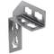 Kovový úhelník s pravoúhlými a kruhovými výřezy; slouží ke stabilnímu spojení konstrukčních prvků ve stavebních konstrukcích.