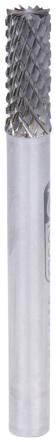 Kovový frézer s válcovou stopkou a ostrou rotující hlavou, vhodný pro přesné obrábění kovů.