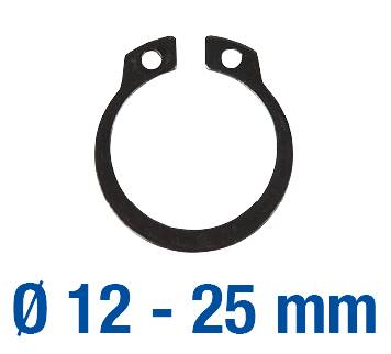 Kulatý kroužek se dvěma otvory, zobrazený modrým textem pod ním: 'Ø 12 - 25 mm', znázorňuje rozsah velikostí.