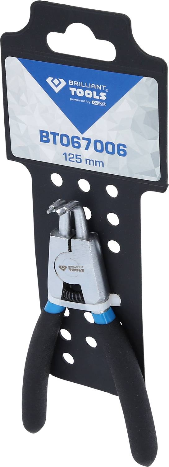 Kleště s černou rukojetí, upevněné na obalu. Na obalu jsou viditelné značka a model 'Brilliant Tools BT067006 125 mm'.