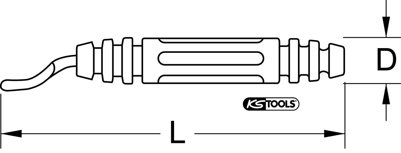 Technický výkres nástroje s rozměry 'L' a 'D' a logem 'KS TOOLS'.