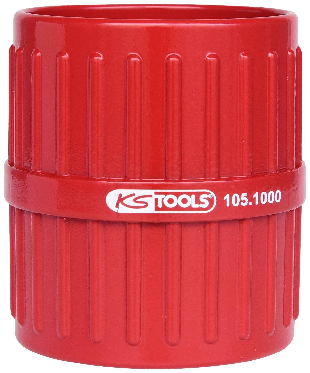 Červený vroubkovaný válec s nápisem 'KS Tools 105.1000', pravděpodobně kufřík na nářadí nebo kontejner.