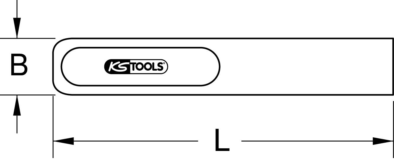 Technický výkres nástroje s rozměry B a L, včetně loga 'KS Tools'.