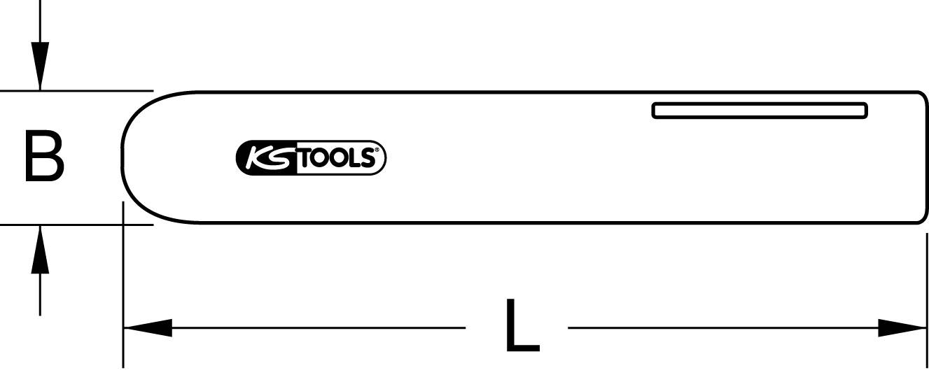 Boční pohled na nástroj s vyznačenými rozměry B a L. Logo KS Tools je viditelné.